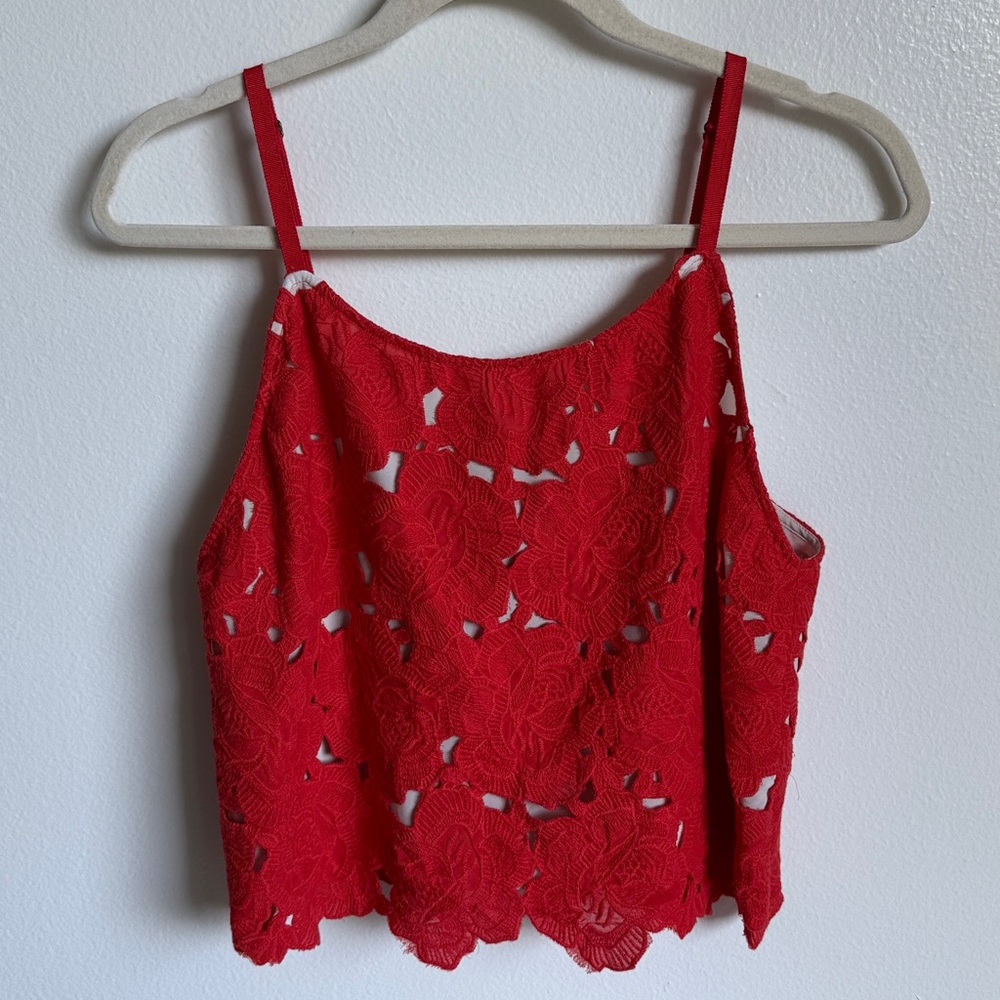 Alice + Olivia Red Floral Cropped Top Spaghetti Strap Camisole Size 12